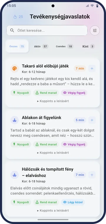 A tevékenységek képernyő mai, életkorhoz illő játékötletekkel